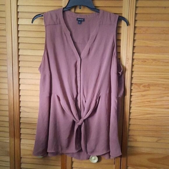 Torrid Dusty Rose Color Sleeveless Button Up Blouse With Waist Tie Size 2 - Picture 1 of 7